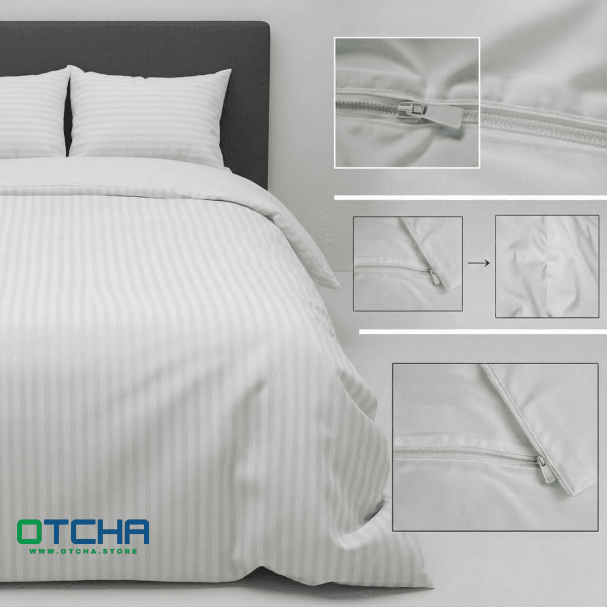 ⁦Duvet cover set  Stripe, 1cm, White⁩ - الصورة ⁦1⁩