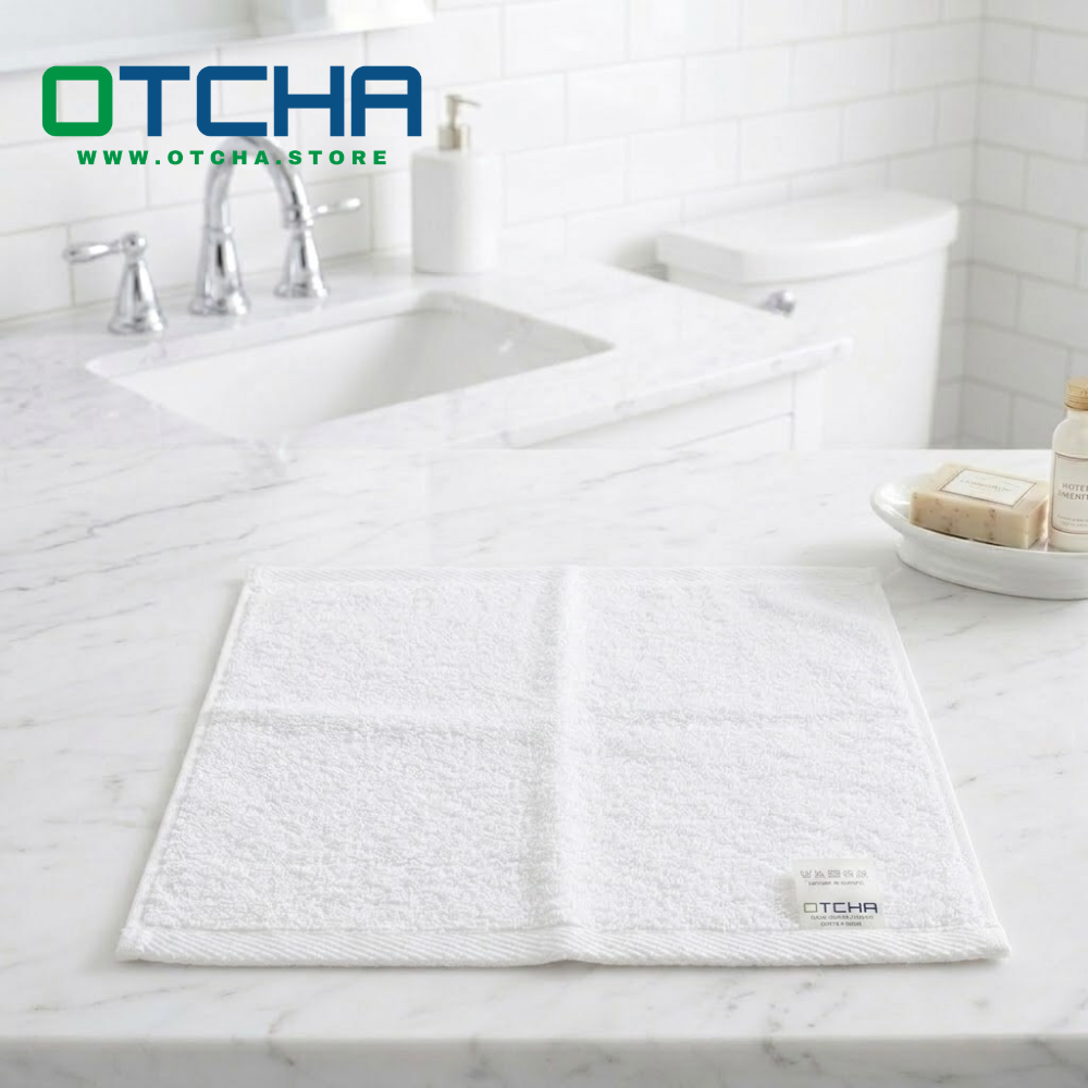 white towel 30x30 Face Towel,30 x 30 cm, 60 grams 100% Cotton, colors- white & Gray - Image 1