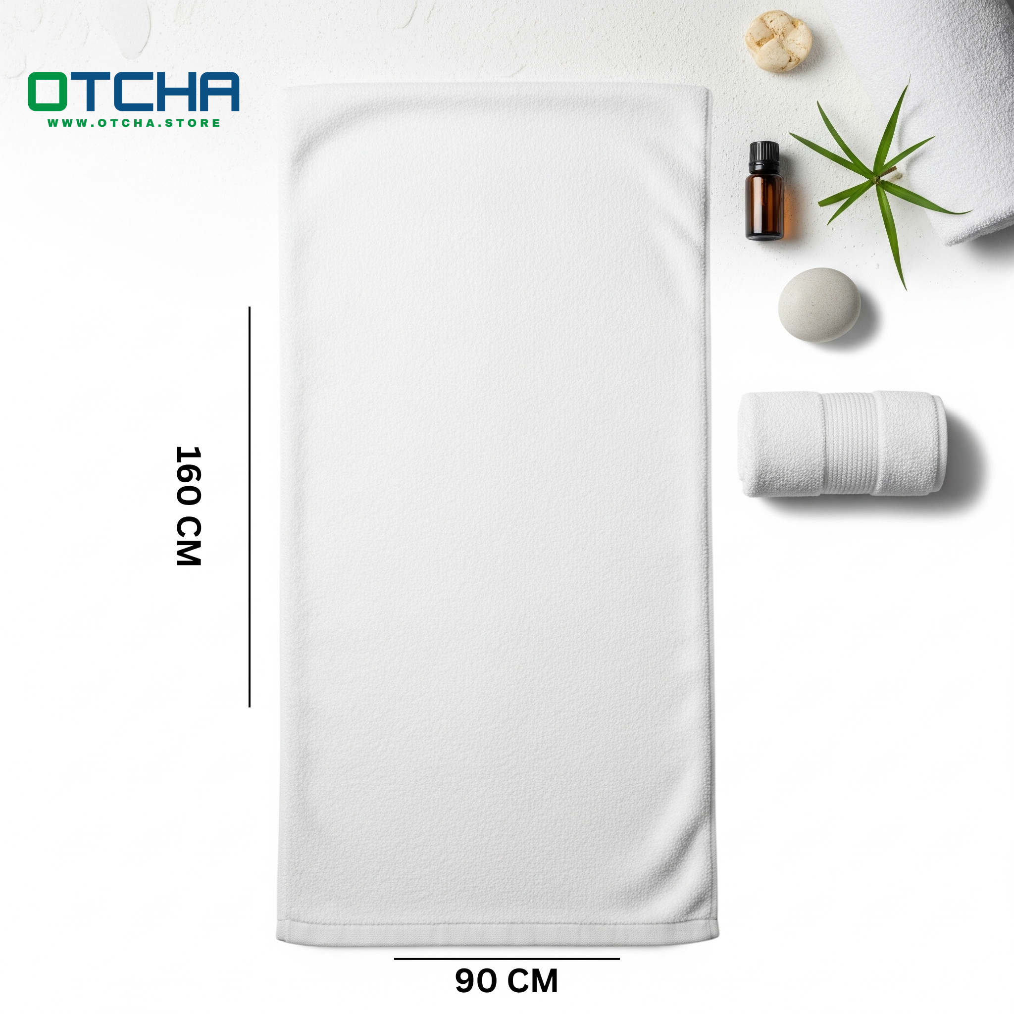 160-90 Bath Towel , 90x160cm, 820 Grams 100% Cotton, White - Image 1