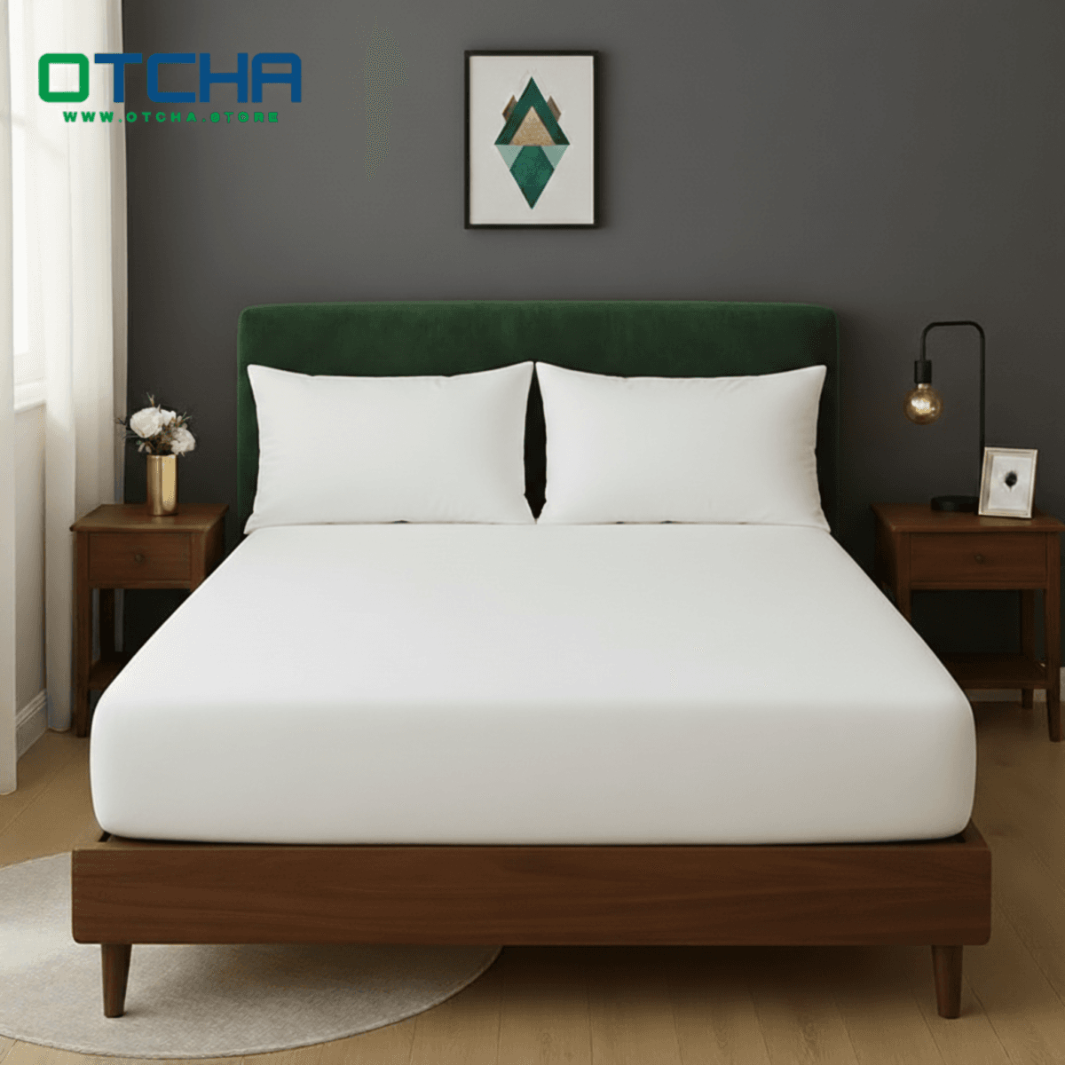 طقم ملاية أستيك ابيض سادة + 2 كيس White Plain Fitted Sheet Set with 2 Pillowcases - الصورة 1