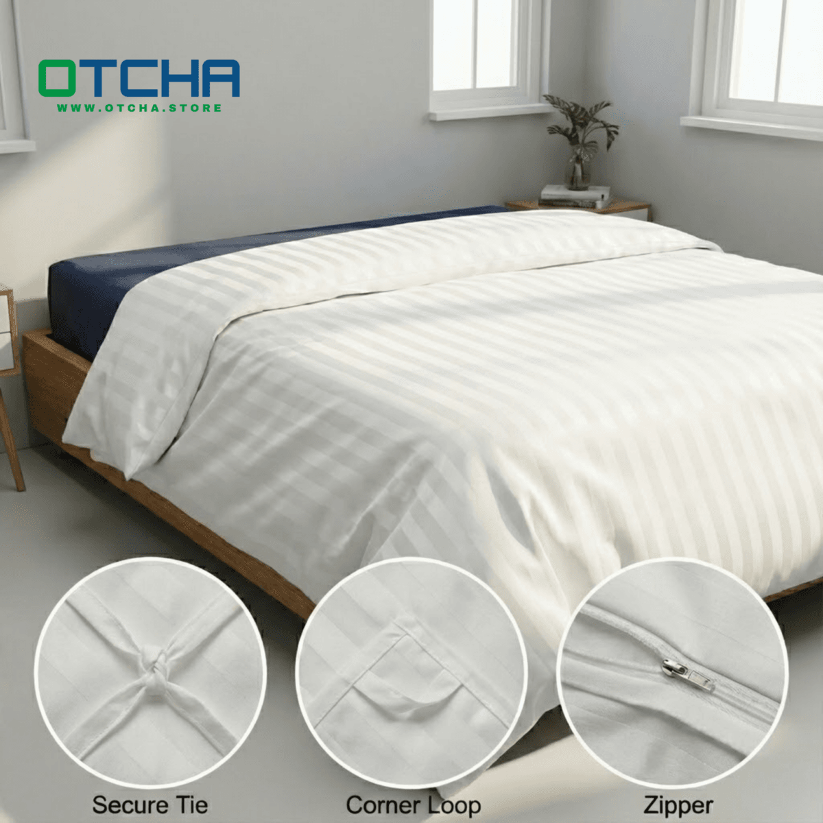 ⁦Duvet cover ONLY Stripe, 1cm, White⁩ - الصورة ⁦1⁩