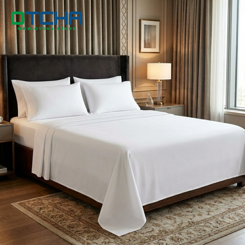 flat sheet 260x 280 O U T White Plain flat Sheet Set with 2 Pillowcases - Image 1