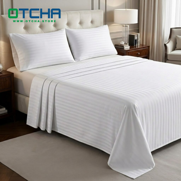 White Striped Flat Sheet Set with 2 Pillowcases