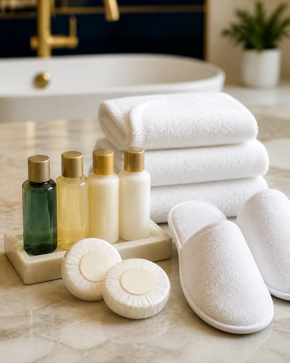 Premium hotel room prepared with professional guest supplies
